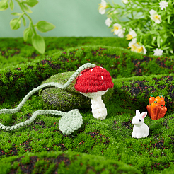 Decorazioni pendenti con funghi e foglie fatte a mano all'uncinetto in lana&nbsp;AJEW-WH0314-465
