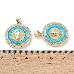 Placage de crémaillère en laiton micro pavé pendentifs en zircone cubique claire&nbsp;KK-C041-06K-G
