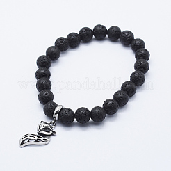 Braccialetti con ciondoli elasticizzati in roccia lavica naturale&nbsp;BJEW-E318-01