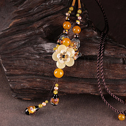 Ethno-Stil natürliche Muschel & Achat & handgemachte Bunte Malerei Blume große Anhänger Halsketten&nbsp;FS-WGC615D-01