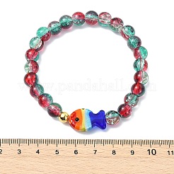 Pulseras elásticas de dos tonos con vidrio craquelado y cuentas de vidrio soplado hechas a mano para mujer.&nbsp;BJEW-JB13844