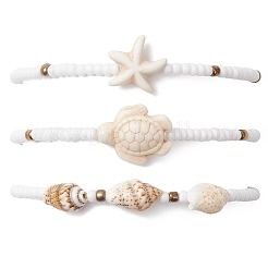 3 bracciale elastico con perline turchesi sintetiche per donna&nbsp;BJEW-JB13493