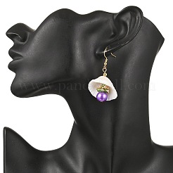 Boucles d'oreilles pendantes rondes en acier inoxydable 304 en forme de coquillage&nbsp;EJEW-MZ00549-03