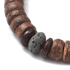 Bracelets extensibles en perles de noix de coco naturelles et de pierre de lave pour hommes et femmes&nbsp;BJEW-JB12497-02