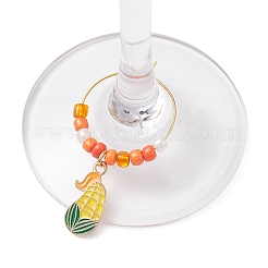 5 stücke 5 arten thanksgiving tag legierung emaille & glas samen blatt kürbis apple wein glas dekorationen&nbsp;HJEW-JM04315