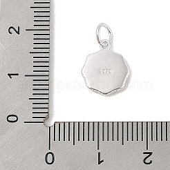 925 breloque ronde plate en argent sterling émaillé avec cœur et anneaux de jonction et 925 poinçons&nbsp;STER-D288-04S-04
