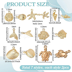 14 Stück Messing-Charms in 7 Stilen mit Meeresmotiven&nbsp;FIND-PH0022-95