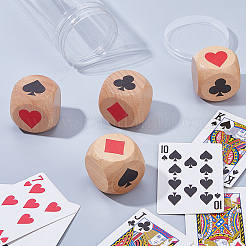 4 dé de jeu en bois à motif logo poker double face ([1] pièce)&nbsp;DIY-WH0698-035