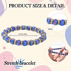Rondelle facetado hecho a mano flor interior oro arena murano y pulseras elásticas con cuentas de hierro para mujer&nbsp;BJEW-SW001579-04