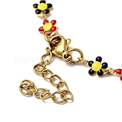 Collana a catena a maglie di fiori smaltati colorati&nbsp;NJEW-C037-03G