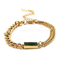Bracelet à maillons rectangulaires en oxyde de zirconium avec chaînes gourmettes en acier inoxydable 304&nbsp;BJEW-Z015-01G