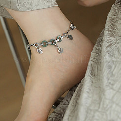 Fußkettchen mit Glücksdonut-Anhänger aus natürlichem Chalcedon und Messing für Damen&nbsp;FS-WG9BF59-01
