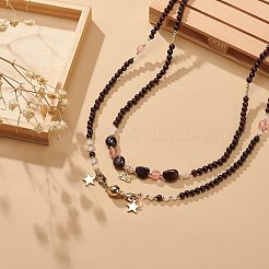 2 Stück Halsketten mit Perlen aus natürlichem Granat und Kirschquarzglas in 2 Stilen&nbsp;NJEW-JN04073