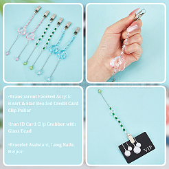Cuore in acrilico sfaccettato trasparente e estrattore a clip per carte di credito con perline a stella&nbsp;AJEW-PH01537