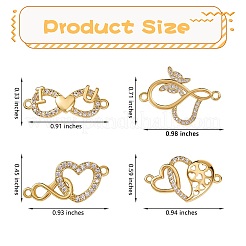 4 pièces 4 connecteurs de liens de zircone cubique transparents en laiton de style micro pavé&nbsp;ZIRC-SZ0002-24