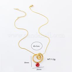 3 pendentif géométrique européen en acier inoxydable à double cercle avec pendentif rond rouge pour femmes&nbsp;YZ8230