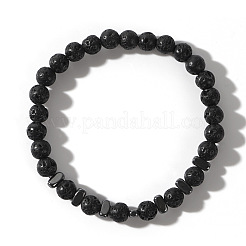 Braccialetti elastici in perline rotonde di pietra lavica naturale per uomo&nbsp;WJ7927