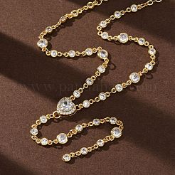 Colliers pour femmes avec pendentif cœur en laiton pavé de zirconiums cubiques et pompon&nbsp;NJEW-A071-01G-08