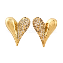 Orecchini a bottone con micro pavè di ottone a forma di cuore e zirconi trasparenti&nbsp;EJEW-R025-10G