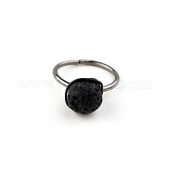 Anelli polsino con perline rotonde in pietra lavica naturale avvolti in filo di ferro&nbsp;WGDBE9A-02