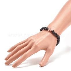 Bracciale elasticizzato con perline in pietra lavica naturale&nbsp;BJEW-JB08294-03