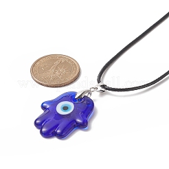Main de hanmsa au chalumeau faite à la main avec des colliers pendentifs mauvais œil&nbsp;NJEW-JN04222
