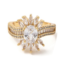 Anillos abiertos de latón ovalado con micropavé de circonita cúbica&nbsp;RJEW-U008-04C-G