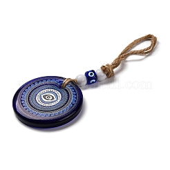 Ciondolo rotondo piatto con decorazione a forma di lume con occhio malvagio&nbsp;HJEW-Z005-01H