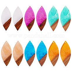 12pcs 6 colores resina transparente y colgantes grandes de madera de nogal&nbsp;RESI-TA0003-42