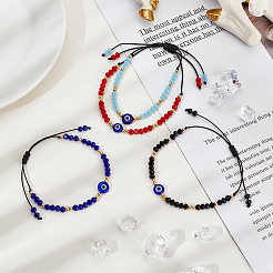 4 Stück 4 Farben Glas & Kunststoff Böser Blick geflochtene Perlen Armbänder Set&nbsp;BJEW-AN0001-27