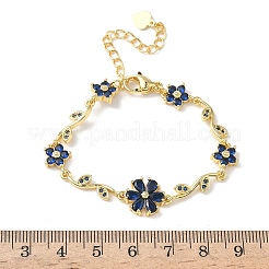 Messing-Gliederkettenarmbänder mit Mikropavé und Zirkonia in Blumen- und Blattform für Damen&nbsp;BJEW-G764-03G