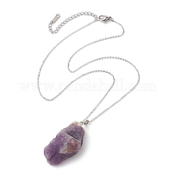Collane con ciondolo di ametista grezza grezza&nbsp;NJEW-JN04637-01