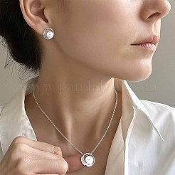 2 set di collane con pendenti in lega di 2 colori e perle finte rotonde e orecchini a bottone&nbsp;SJEW-GO0001-05