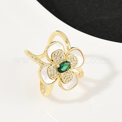Manschettenringe aus Messing mit Mikropavé-Zirkonia für Damen&nbsp;RJEW-F186-03G