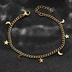 304 Edelstahl-Charm-Armbänder mit Mond- und Sternmotiv&nbsp;BJEW-R021-05G