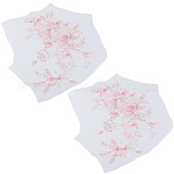 2 pièce d'ornements de broderie en polyester avec perles et fleurs 3D&nbsp;DIY-CY0003-64B