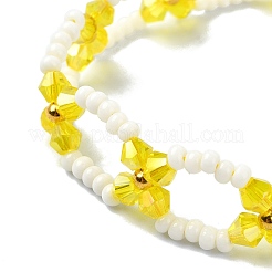 Braccialetti da donna con perline intrecciate regolabili con fiori di vetro intrecciato&nbsp;BJEW-MZ00100-01
