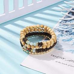 4 pz 4 braccialetti elastici in legno con fiori naturali in amazonite ed ematite sintetica con perline indonesiane&nbsp;BJEW-JB08360