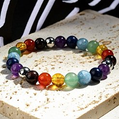 Chakra pierres précieuses perles bracelets extensibles&nbsp;BJEW-JB02301