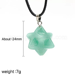 Collar con colgante de estrella con hexagrama geométrico de aventurina verde natural y cordones negros.&nbsp;VZ1120-6