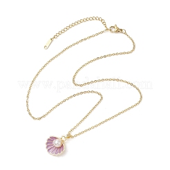 Collares colgantes con forma de concha de perla de imitación de plástico ABS y esmalte de aleación&nbsp;NJEW-JN05173