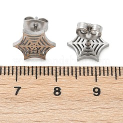 Anlaufgeschützte Ohrstecker aus 304 Edelstahl mit Spinnennetz-Motiv&nbsp;EJEW-G294-01P