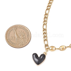 Collier avec pendentif en forme de cœur noir en alliage émaillé et chaîne en acier inoxydable 304 pour femme&nbsp;NJEW-JN05565