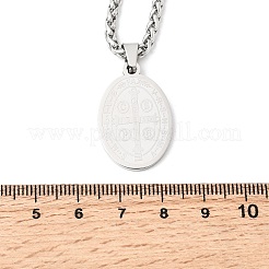 Colgantes y collares con medalla ovalada de San Benito en acero inoxidable 201.&nbsp;NJEW-B154-01P