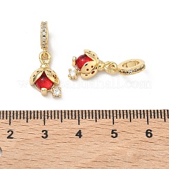 Europäische Marienkäfer-Anhänger aus Messing mit Pavé-Fassung aus klaren und roten Zirkonia&nbsp;KK-P345-42G