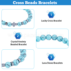 9 Stück 9 Stile natürliche und synthetische gemischte Steine und synthetische Hämatit-Kreuzperlen Stretch-Armband-Set&nbsp;BJEW-FI0001-49