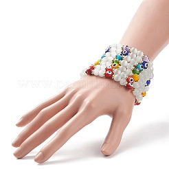 7 stücke 7 farbe cat eye & Bunte Malerei böser blick runde perlen stretch-armbänder&nbsp;BJEW-JB08880