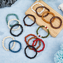 15 ensemble de bracelets extensibles en perles de bois de 15 styles&nbsp;BJEW-FI0001-26