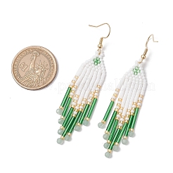 Pendientes colgantes con borlas de vidrio y cuentas de semillas de acero inoxidable 304&nbsp;EJEW-MZ00432