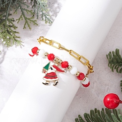 2 stücke 2 arten weihnachten thema legierung emaille charme armbänder & eisen büroklammer kette armbänder sets&nbsp;BJEW-JB12443-04